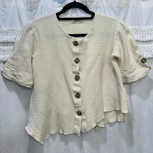 Vintage Y2K Wandering Sage Eco Friendly Cream Asymmetrical Cardigan Sweater